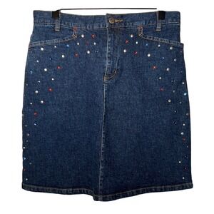 Esprit Vintage Denim Mini Skirt Embellished with Rhinestones, Women's Size 7/8